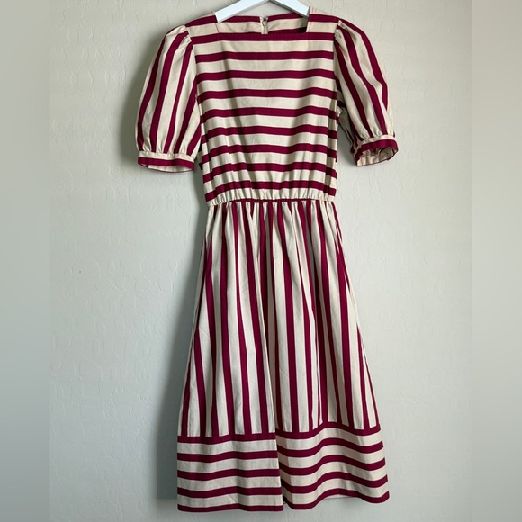 David Warren Dresses & Skirts - Vintage David Warren Midi Dress Fit N Flare A Line Red Striped Tomato Girl XS
